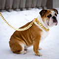 Trelas de cães de 32 mm personalizadas Corrente de cães de ouro grande para cães grandes Corrente de trela de aço inoxidável com alça acolchoada de couro